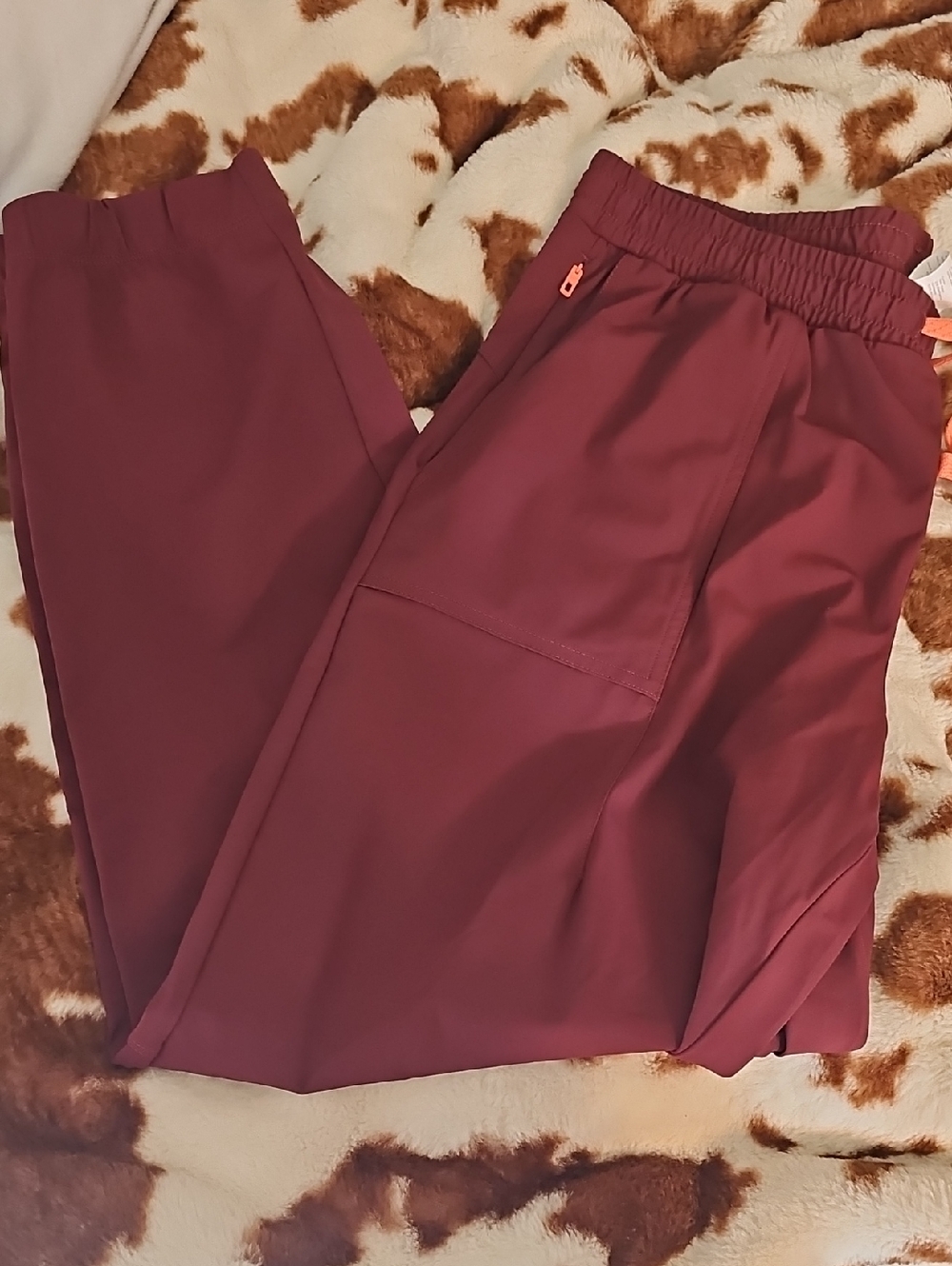 Fabletics Maroon Srub Pants with Orange Drawstring Size M